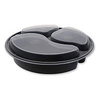 Pactiv Evergreen Newspring VERSAtainer Microwavable Containers, Round, 3-Compartment, 39 oz, 9 x 9 x 2.25, Black/Clear, Plastic, 150/Carton (PCTNC9388B)