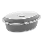 Pactiv Evergreen Newspring VERSAtainer Microwavable Containers, Oval, 16 oz, 6.8 x 4.8 x 1.9, Black/Clear, Plastic, 150/Carton (PCTOC16B)