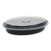 Pactiv Evergreen Newspring VERSAtainer Microwavable Containers, Oval, 24 oz, 9.1 x 6.7 x 1.45, Black/Clear, Plastic, 150/Carton (PCTOC24B)
