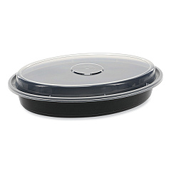 Pactiv Evergreen Newspring VERSAtainer Microwavable Containers, Oval, 24 oz, 9.1 x 6.7 x 1.45, Black/Clear, Plastic, 150/Carton (PCTOC24B)