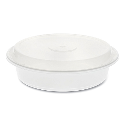 Pactiv Evergreen Newspring VERSAtainer Microwavable Containers, Round, 35 oz, 8 x 8 x 2.5, White/Clear, Plastic, 150/Carton (PCTNC737)
