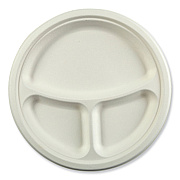 AmerCareRoyal Bagasse PFAS-Free Dinnerware, 3-Compartment Plate, 10.24" dia, White, 500/Carton (RPPPL11NPFA)