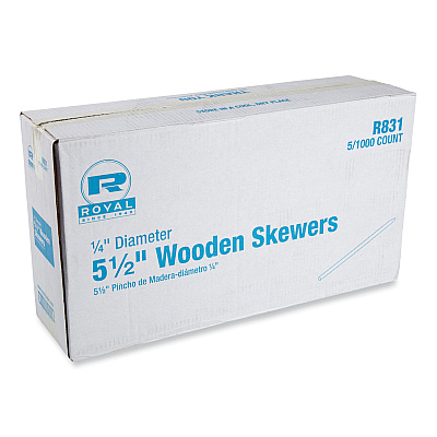 AmerCareRoyal Wooden Skewers, 5.5", Natural, 1,000/Box, 5 Boxes/Carton (R831)