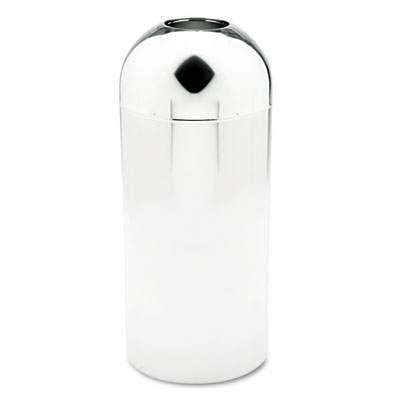 Safco Dome Top Receptacle with Open Top, 15 gal, Steel, Chrome (SAF9875)