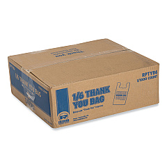 AmerCareRoyal Thank You Bags, Thank You - Have a Nice Day Labeling, Cut-Out Handles, 11.5" x 6.5" x 21", White/Red, 1,000/Carton (RPPRPTYB6)