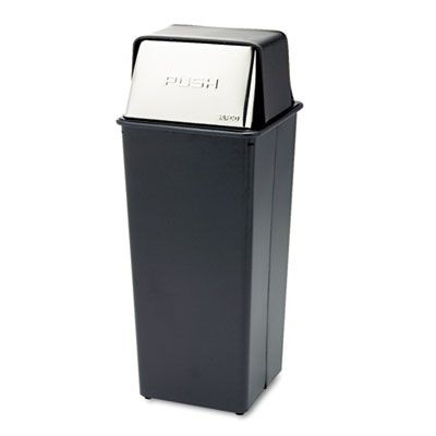 Safco Reflections  Push Top Square Receptacle, 21 gal, Steel, Black/Chrome (SAF9893)