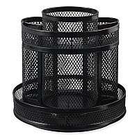 Universal Metal Mesh Rotating Desktop Organizer, 8 Compartments, Metal Mesh, 6.5" Diameter x 6.13"h, Black (UNV20022)