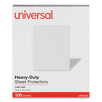 Universal Top-Load Poly Sheet Protectors, Heavy Gauge, Letter Size, Clear, 100/Pack (UNV21132)