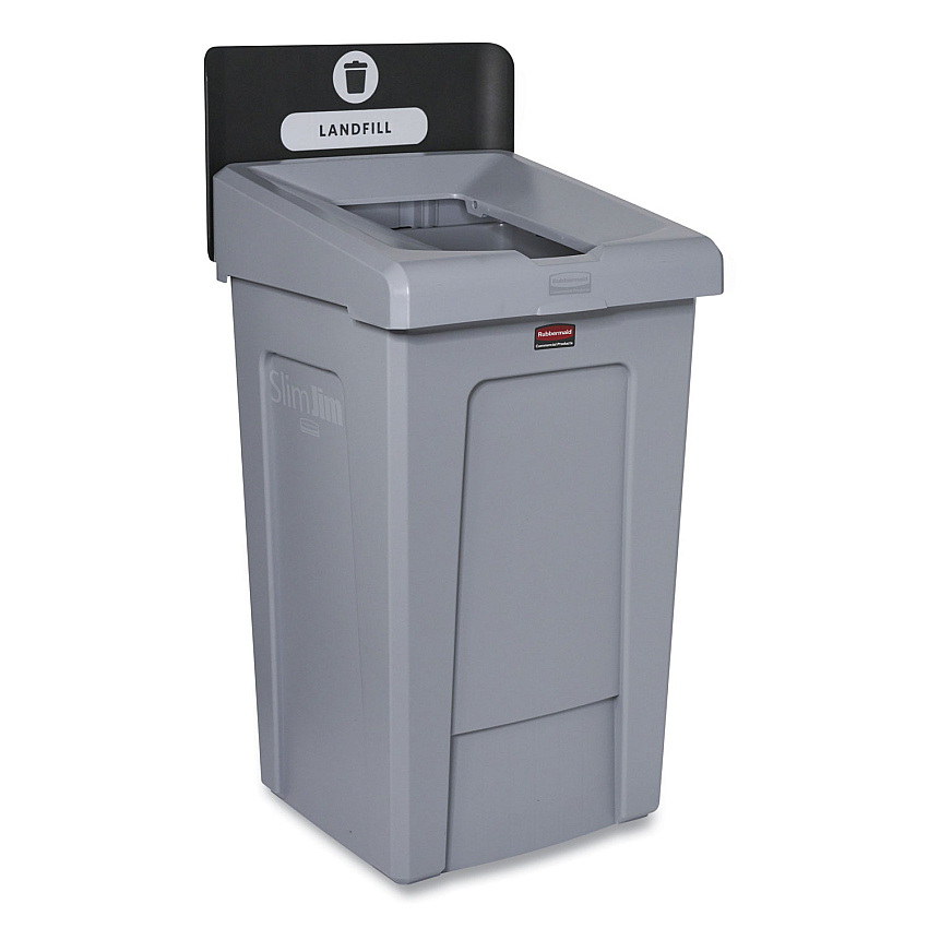 Rubbermaid Commercial Slim Jim Recycling Station 1-Stream, Landfill Recycling Station, 33 gal, Resin, Gray (RCP2171554)