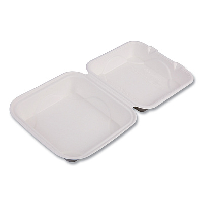 Eco-Products Bagasse Hinged Clamshell Containers, 8 x 8 x 3, White, 200/Carton (ECOEPHC81)