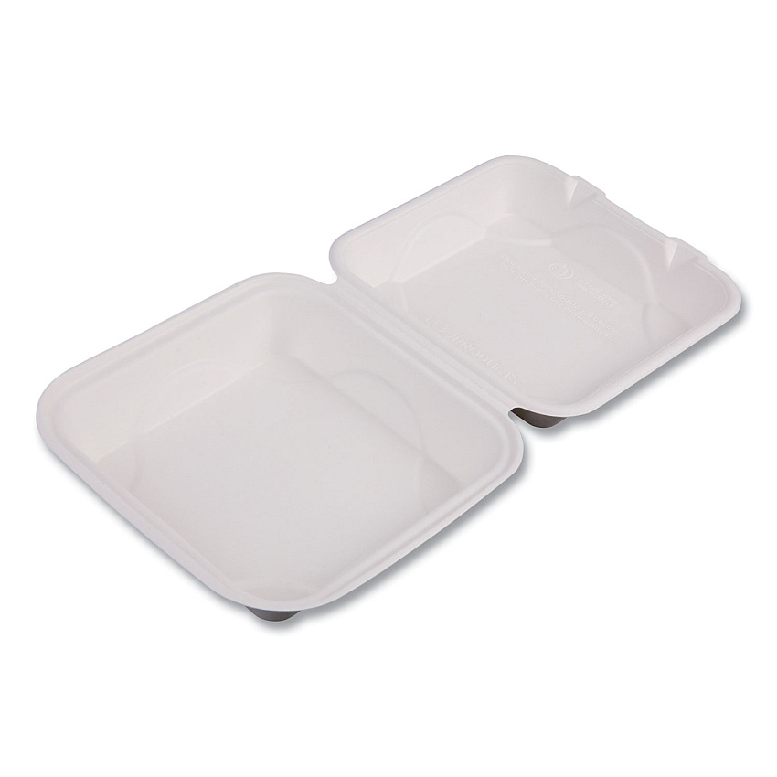 Eco-Products Bagasse Hinged Clamshell Containers, 8 x 8 x 3, White, 200/Carton (ECOEPHC81)