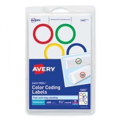 Avery Printable Self-Adhesive Removable Color-Coding Labels, 1.25" dia, Assorted Colors, 8/Sheet, 50 Sheets/Box (5407)