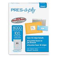 PRES-a-ply Labels, Inkjet/Laser Printers, 0.5 x 1.75, White, 80/Sheet, 100 Sheets/Pack (AVE30640)