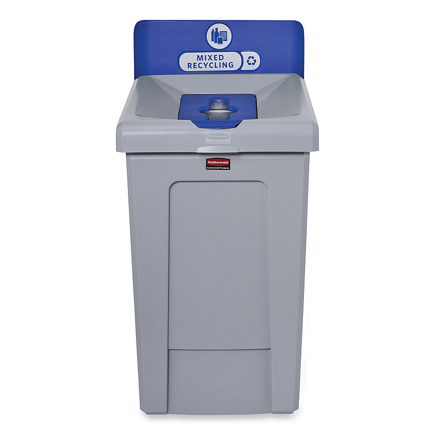 Rubbermaid Commercial Slim Jim Recycling Station 1-Stream, Mixed Recycling Station, 33 gal, Resin, Gray (RCP2171557)