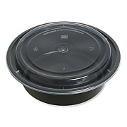 GEN Microwavable Food Container with Lid, Round, 32 oz, 7.28 x 7.28 x 2.55, Black/Clear, Plastic, 150/Carton (GENTORND32)