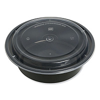 GEN Microwavable Food Container with Lid, Round, 32 oz, 7.28 x 7.28 x 2.55, Black/Clear, Plastic, 150/Carton (GENTORND32)