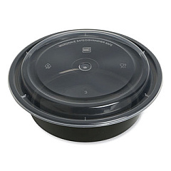 GEN Microwavable Food Container with Lid, Round, 32 oz, 7.28 x 7.28 x 2.55, Black/Clear, Plastic, 150/Carton (GENTORND32)