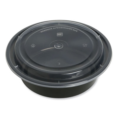 GEN Microwavable Food Container with Lid, Round, 32 oz, 7.28 x 7.28 x 2.55, Black/Clear, Plastic, 150/Carton (GENTORND32)