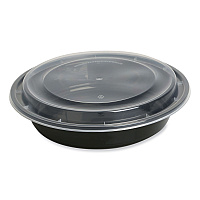 GEN Microwavable Food Container with Lid, Round, 48 oz, 8.85 x 8.85 x 2.24, Black/Clear, Plastic, 150/Carton (GENTORND48)