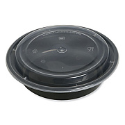 GEN Microwavable Food Container with Lid, Round, 24 oz, 7.28 x 7.28 x 1.96, Black/Clear, Plastic, 150/Carton (GENTORND24)