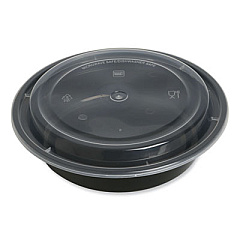 GEN Microwavable Food Container with Lid, Round, 24 oz, 7.28 x 7.28 x 1.96, Black/Clear, Plastic, 150/Carton (GENTORND24)