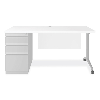 Alera Modern Teacher Series Pedestal Desk, Left-Side Pedestal: Box/Box/File, 60" x 24" x 28.75", White/Silver (ALEMSD6024WH)