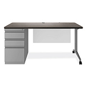Alera Modern Teacher Series Pedestal Desk, Left-Side Pedestal: Box/Box/File, 60" x 24" x 28.75", Charcoal Woodgrain/Gray (ALEMSD6024CH)