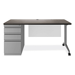 Alera Modern Teacher Series Pedestal Desk, Left-Side Pedestal: Box/Box/File, 60" x 24" x 28.75", Charcoal Woodgrain/Gray (ALEMSD6024CH)