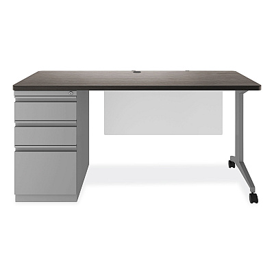 Alera Modern Teacher Series Pedestal Desk, Left-Side Pedestal: Box/Box/File, 60" x 24" x 28.75", Charcoal Woodgrain/Gray (ALEMSD6024CH)