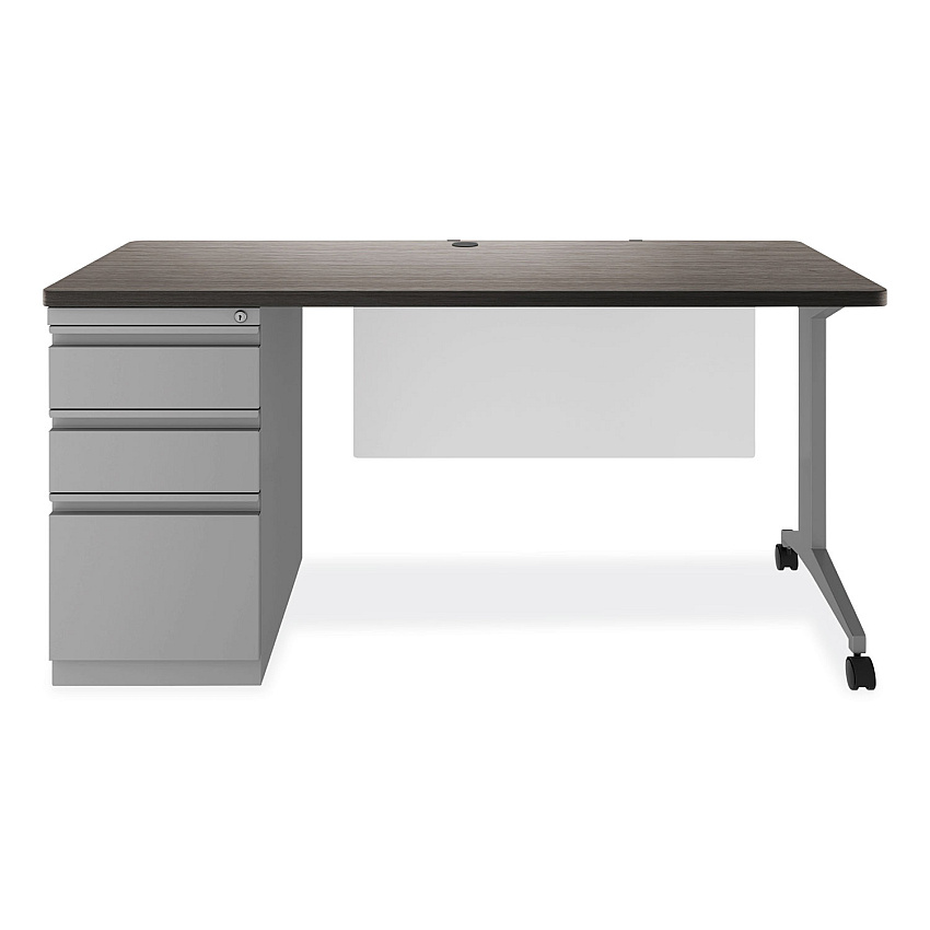 Alera Modern Teacher Series Pedestal Desk, Left-Side Pedestal: Box/Box/File, 60" x 24" x 28.75", Charcoal Woodgrain/Gray (ALEMSD6024CH)