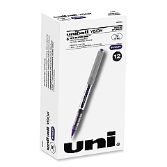 uniball VISION Roller Ball Pen, Stick, Fine 0.7 mm, Violet Ink, Silver/Violet/Clear Barrel, Dozen (UBC60382)