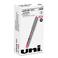 uniball VISION Roller Ball Pen, Stick, Fine 0.7 mm, Pink Ink, Silver/Pink/Clear Barrel, Dozen (UBC60384)