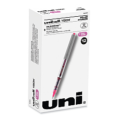 uniball VISION Roller Ball Pen, Stick, Fine 0.7 mm, Pink Ink, Silver/Pink/Clear Barrel, Dozen (UBC60384)