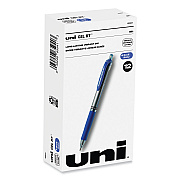 uniball Signo Gel Pen, Retractable, Medium 0.7 mm, Blue Ink, Silver/Blue Barrel, Dozen (UBC65941)