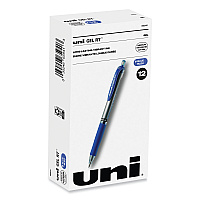 uniball Signo Gel Pen, Retractable, Medium 0.7 mm, Blue Ink, Silver/Blue Barrel, Dozen (UBC65941)