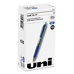 uniball Signo Gel Pen, Retractable, Medium 0.7 mm, Blue Ink, Silver/Blue Barrel, Dozen (UBC65941)