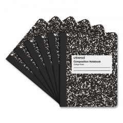 Universal Composition Book, Medium/College Rule, Black Marble Cover, (100) 9.75 x 7.5 Sheets, 6/Pack (20946)