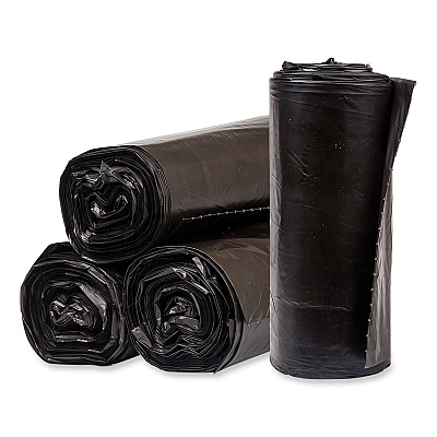 Pitt Plastics Eco Strong Plus Can Liners, 40 gal, 1.7 mil, 40" x 46", Black, Perforated Roll, 100/Carton (PITPCRL404620K)