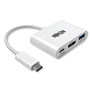 Tripp Lite USB 3.1 Gen 1 USB-C to HDMI 4K Adapter, USB-A/USB-C PD Charging Ports, 3", White (U44406NH4UC)