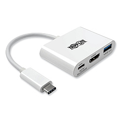 Tripp Lite USB 3.1 Gen 1 USB-C to HDMI 4K Adapter, USB-A/USB-C PD Charging Ports, 3", White (U44406NH4UC)