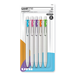 uniball uniONE Gel Pen, Retractable, Medium 0.7 mm, Assorted Fashion Ink Colors, Assorted Barrel Colors, 5/Pack (UBC70381)