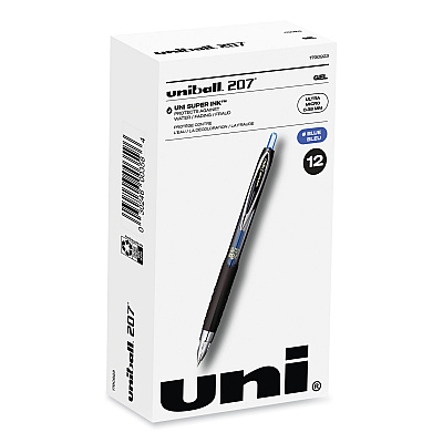 uniball 207 Signo Gel Ultra Micro Gel Pen, Retractable, Extra-Fine 0.38 mm, Blue Ink, Clear/Black Barrel (UBC1790923)