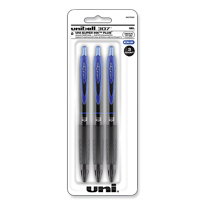 uniball 307 Gel Pen, Retractable, Medium 0.7 mm, Blue Ink, Blue Barrel, 3/Pack (UBC1927593)