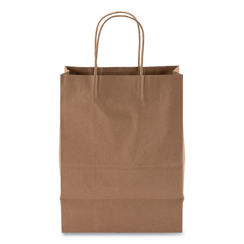 Kari-Out Kraft Paper Bags, Natural Kraft Flat Handles, 8" x 5" x 11", Natural, 250/Carton (KOT1200050)