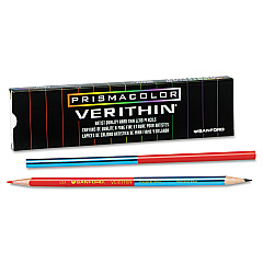 Prismacolor Verithin Dual-Ended Two-Color Pencils, 2 mm, Blue/Red Lead, Blue/Red Barrel, Dozen (SAN02456)