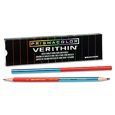 Prismacolor Verithin Dual-Ended Two-Color Pencils, 2 mm, Blue/Red Lead, Blue/Red Barrel, Dozen (SAN02456)