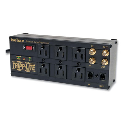 Tripp Lite Isobar Six-Outlet Surge Protector, 6 AC Outlets, 6 ft Cord, 3,330 J, Black, Ships in 7-10 Business Days (ISOBAR6DBS)
