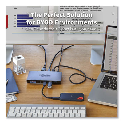 Tripp Lite Thunderbolt 3 Dock w/USB-C Compat and Dual Display,3.5mm/DisplayPort/Micro SD/RJ45/SD/USB/USB-C,BK/GY, Ships in 7-10 Bus Days (TRPMTB3DOCK03)