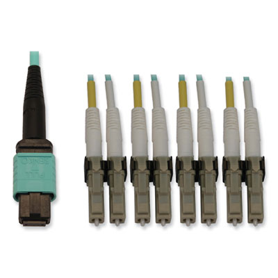 Tripp Lite OM3-Rated 12-Strand to LC Duplex Fiber Optic Cable, 6.6 ft, Aqua, Ships in 7-10 Business Days (N844X02M8LP)