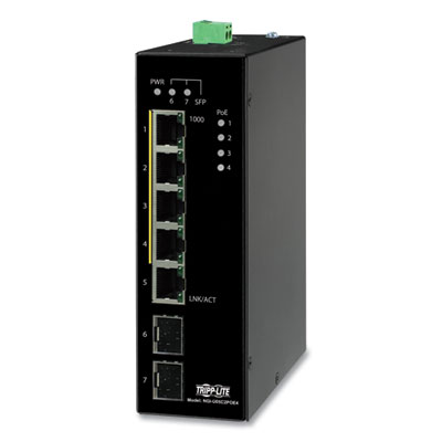 Tripp Lite 5-Port Unmanaged Industrial PoE+/SFP Gigabit Ethernet Switch, TAA Compliant, Ships in 7-10 Business Days (NGIU05C2POE4)